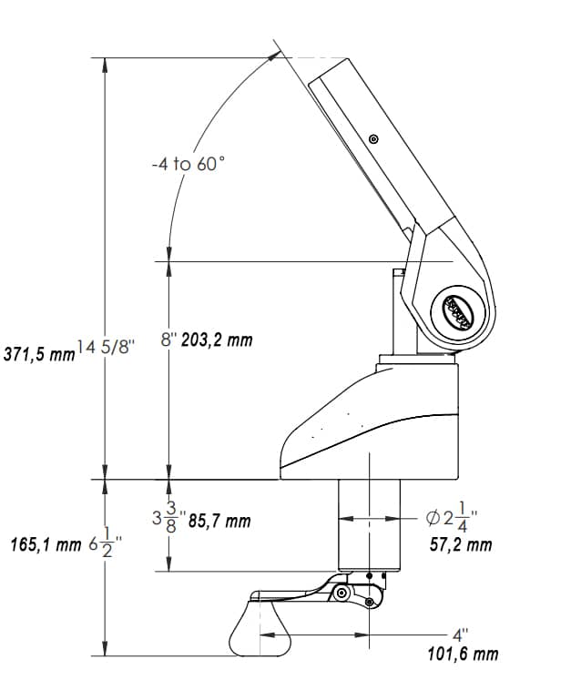 Rupp Top Gun Z-90 Single Handle Outrigger Base dimensions